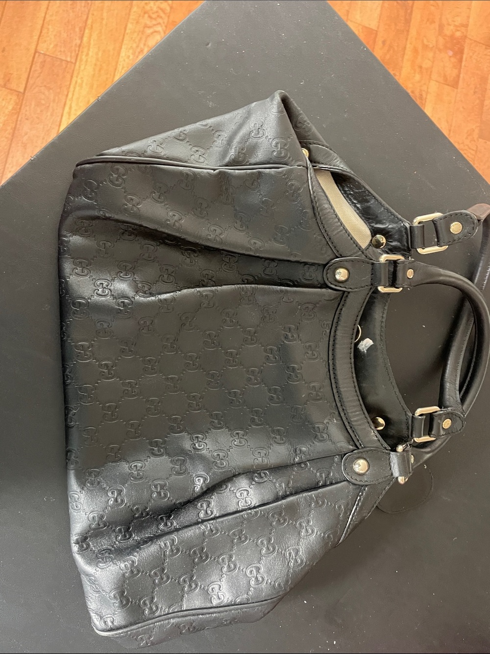 Gucci Black Embossed GG Leather Shoulder Bag